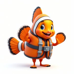 flux dev create a detailed 3d illustration of a clownfish wear 3